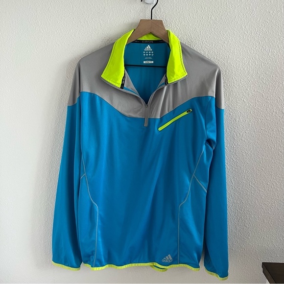 Adidas Climalite Blue Green Bright Men’s Pullover Quarter Zip Sweatshirt Medium - Picture 1 of 9